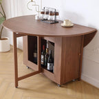 Walnut Round Folding Dining Table with 2 Chairs, Walnut Solid Wood Folding Chair Set of 2, Space Saving Foldable Dining Table with 2 Chairs