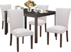 COLAMY 5-Piece Dining Table Set for 4, 60" Rectangular Kitchen Wood Table with 4 Nailhead Dining Room Chairs, Brown/Beige