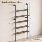 Merapi 5 Tier Rustic Industrial Pipe Floating Wall Shelves | Wall Mounted Shelves for Coffee Bar & Bookshelf Farmhouse Wall Shelf for Kitchen, Living Room, Bathroom & Pantry Organizer