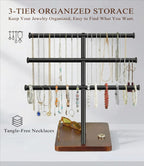 3 Tier Jewelry Holder Organizer, Bracelet Holder Display, Detachable T Bar Wood Jewelry Organizer, Jewelry Display Stand, Necklace Bracelet Holder for Earring, Watches, Rings, 2025 New - Brown