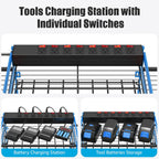 CCCEI Blue Power Tool Organizer Wall Mount, Large Tools and Battery Storage Rack Charging Station Individual Switches. Drills Holder, Garage Utility Shelves with 6FT Power Strip. Gift for Men.