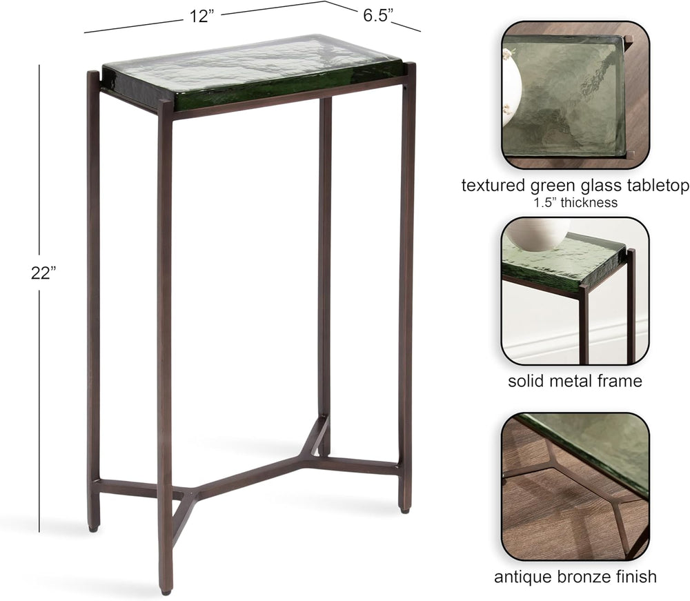 Kate and Laurel Aguilar Modern Glam Slim Side Table, 12 x 7 x 22, Green Glass...