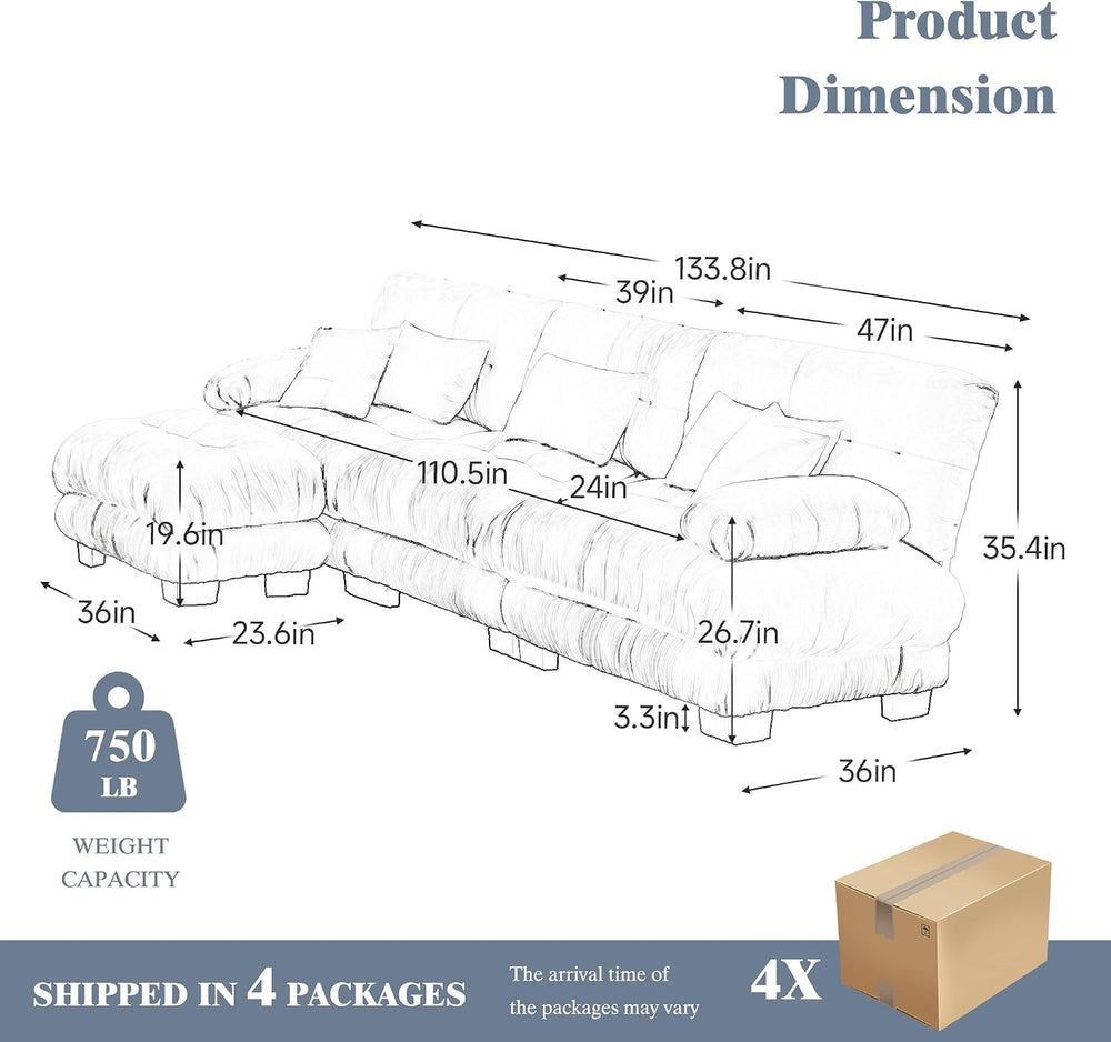 Oversized Modular Velvet Sectional Cloud Sofa Couch with Movable Ottoman,Corn...