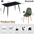 Home Kitchen Dining Room Set for 4, 5 PCS Dining Table Set, 47" Oblong Kitchen Table with MDF Black Wooden Borad and 4 Seated Upholstered Dining Chair Velvet for Dining Hall, Apartment