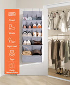 FENTEC 1 Pack Over-the-Door-Shoe-Organizers, Hanging Organizers with Large Pocket Shoe Holder Hanging Shoe Rack for Closet Shoe Organizer for Wall, Over Door Organizer with 15 Pockets Gray