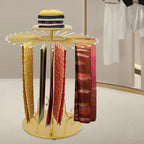52.8in-Gold Retail Display Tie Scarf Rack, Belt Hanger Tie Rack, 360° Rotation Adjustable Height, Belt Display Scarf Stand Shawls Shelf, Organizer Holder for Clothing Store Retail, Bedroom