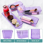 25 PCS Drawer Organizer Set, 4 Varied Size Bathroom and kitchen Drawer cabinet organizer Trays, Clear Storage Bins for Makeup, Jewelry, Utensils and Gadgets， Purple