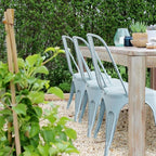 Devoko Metal Indoor-Outdoor Chairs Distressed Style Kitchen Dining Chairs Stackable Side Chair with Back Set of 4 (Blue)