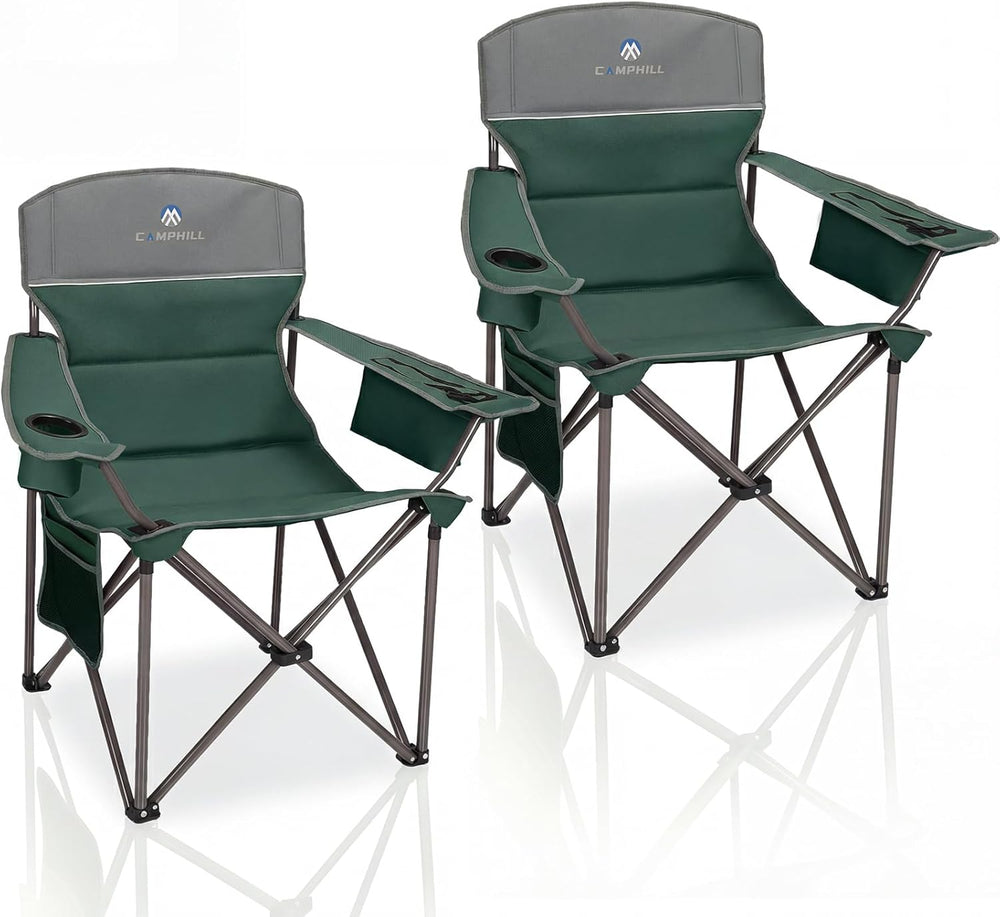 Oversized Camping Chairs 2 Pack - Heavy Duty 400LBS Padded Lawn Chair with Co...