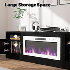 Lemberi Fireplace tv Stand with 36 inch White Fireplace Up to 90" TVs, LED Light Entertainment Center and Storage, 80" Modern Wood Media TV Console with Highlight Cabinet for Living Room (Black)