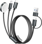 Temdan for Travel Vacation Essentials,3 in 2 USB C Cable for Apple Watch Charger/iPhone 17 Charger/Lightning,Multi Charging Cable Cord,Camping Essentials,Designed for iWatch &iPhone 16-12-4FT Black