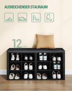 Hzuaneri Shoe Storage Bench with Cushion, Entryway 12-Cubby Shoe Rack | multifunction shoe organizer cabinet with adjustable shelves for hallway, bedroom, living room, Black SB19004GY