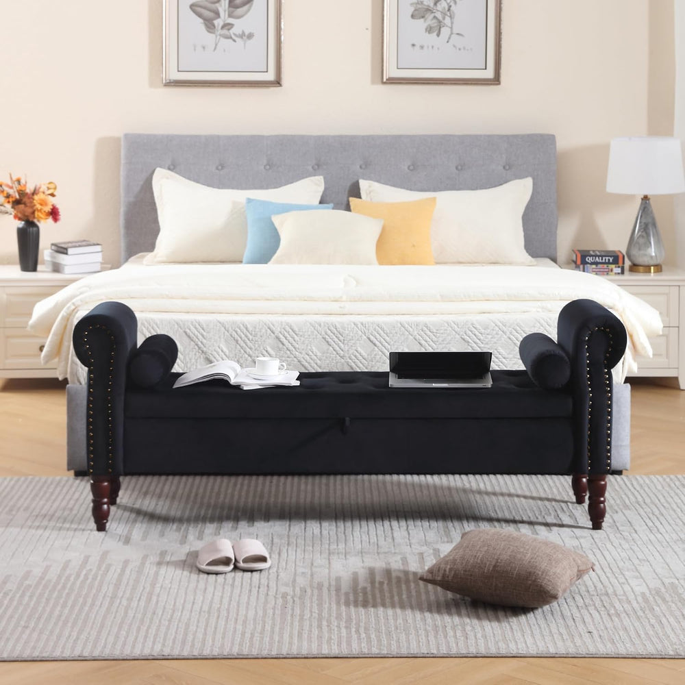 67" End of Bed Storage Bench King Size, Storage Bench for Bedroom, Velve...