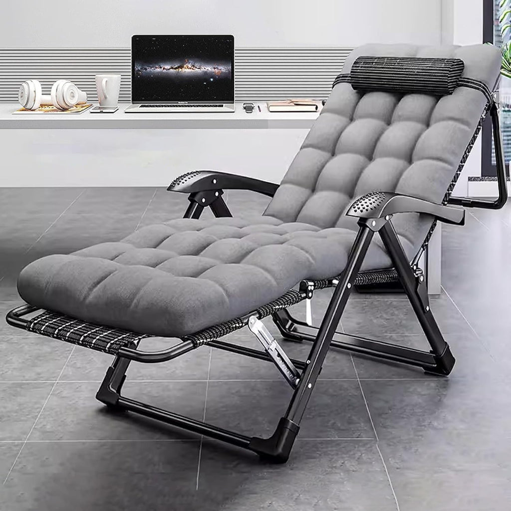 Gravity Indoor Outdoor Chair, Folding Reclining Lounge with Removable Gray Cushion and Headrest,