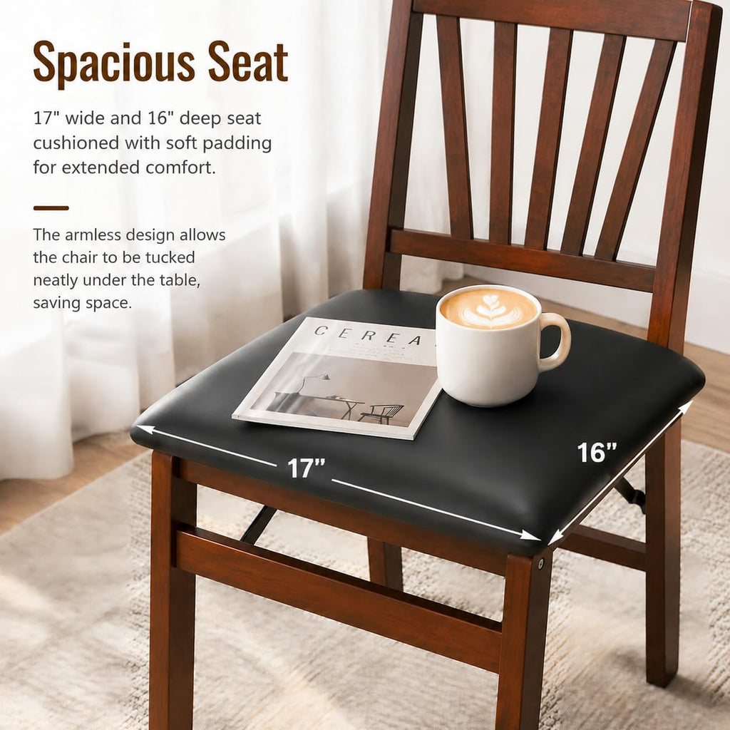 POWERSTONE Folding Dining Chairs Set of 6, Slat Back Foldable Kitchen Chair | PVC Padded Cushions, Solid Wood Frame, No Assembly, 400 LBS Capacity for Dining Room Apartment Small Spaces