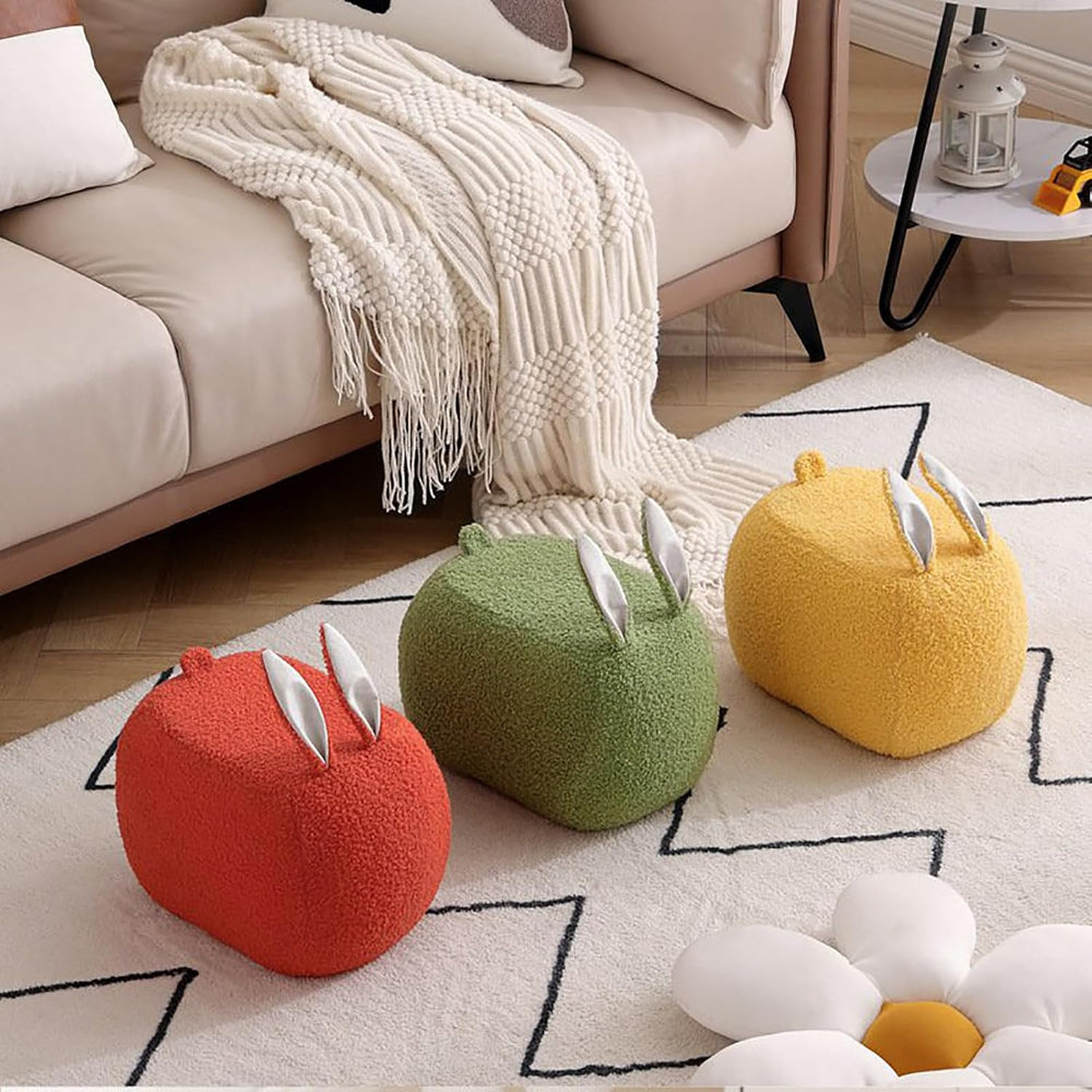 Teddy Fleece Pouf Ottoman, Rabbit Shaped Footstool Upholstered Sofa Foot Rest...