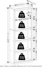 Furinno Rail 5-Tier Open Shelf Bookcase with Classic Style Edges, Amber Pine
