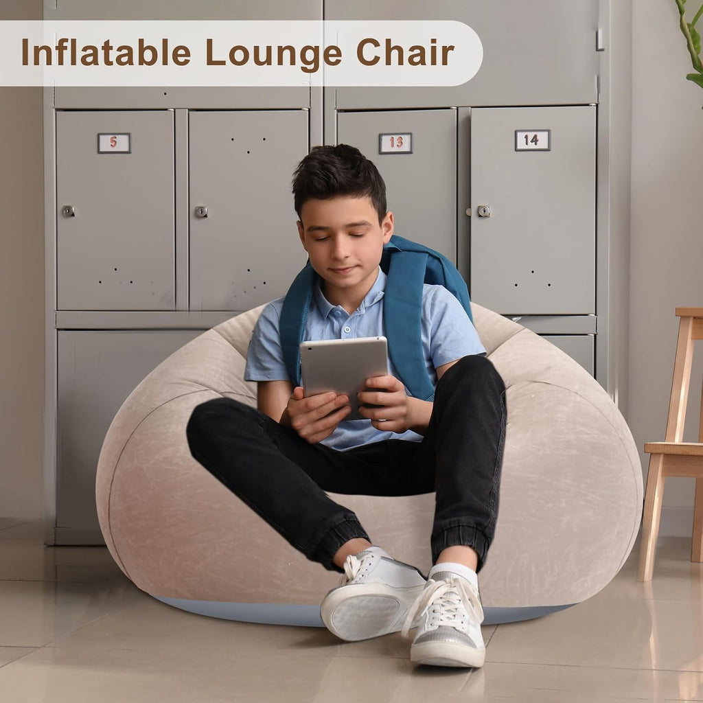 Lunmon 2 Pcs Small Bean Bag Chair Inflatable Lazy Sofa,Brown