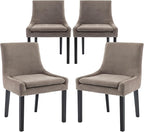 COLAMY Modern Dining Chairs Set of 4, Upholstered Corduroy Accent Side Leisure Chairs with Mid Back and Wood Legs for Living Room/Dining Room-Camel