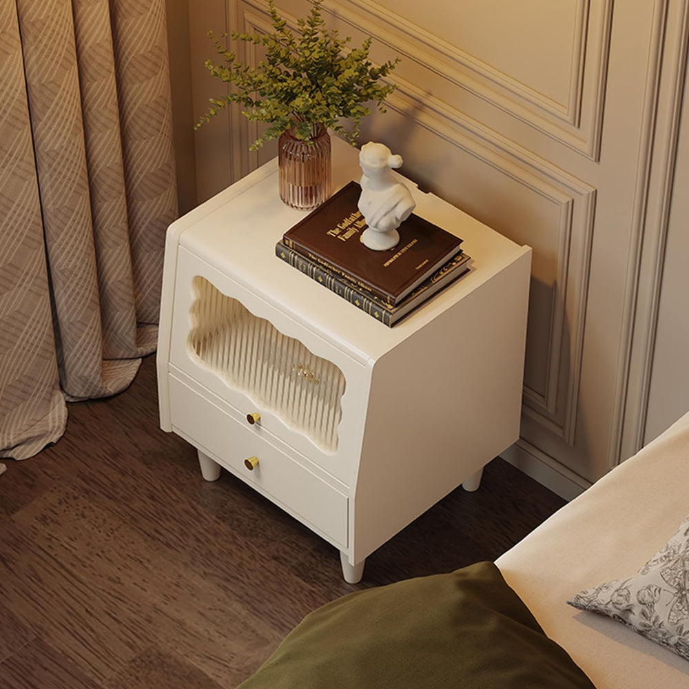 Gdrasuya10 White Solid Oak Wood Nightstand with 2 Drawers, Mid-Century Modern...