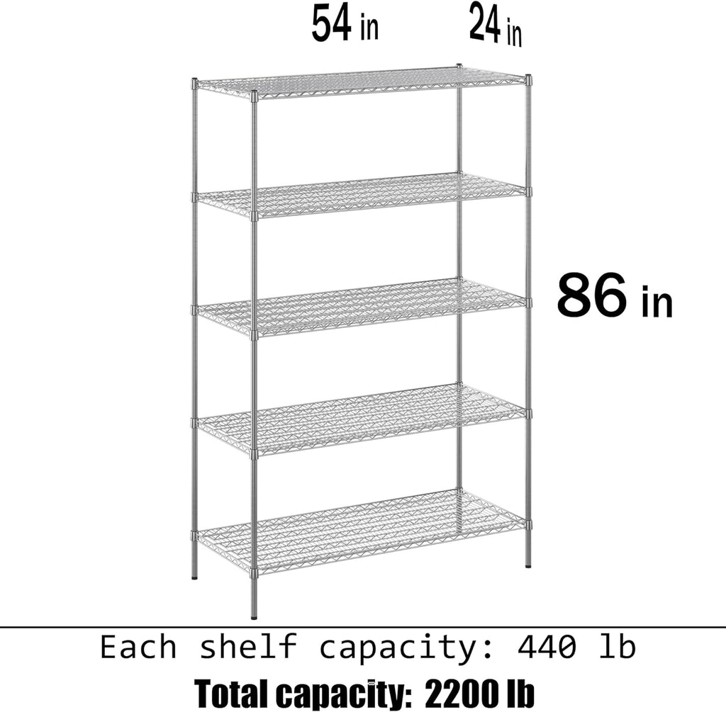 24" Deep x 54" Wide x 86" Height Wire Shelving Kit | 5-Tier | NSF Commercial Storage Rack Unit