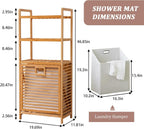 Bamboo Laundry Hamper with 3 Tier Shelves & Tilt Out Basket, Laundry Baskets Organizer Hampers Bathroom Storage Shelf for Laundry Room, Bathroom, Guest Room（3-Tier, Large）