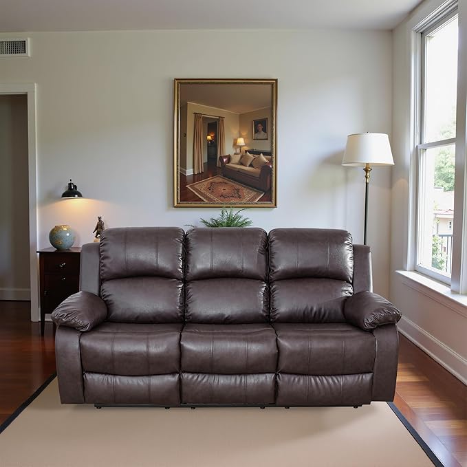 Recliner Sofa Set Couches for Living Room Chair Semi PU Fabric Living Room Furniture Sets, Adjusted Loveseat Reclining Couch Furniture Sofa Set for Theater Seating, 3-Seater, Dark Brown