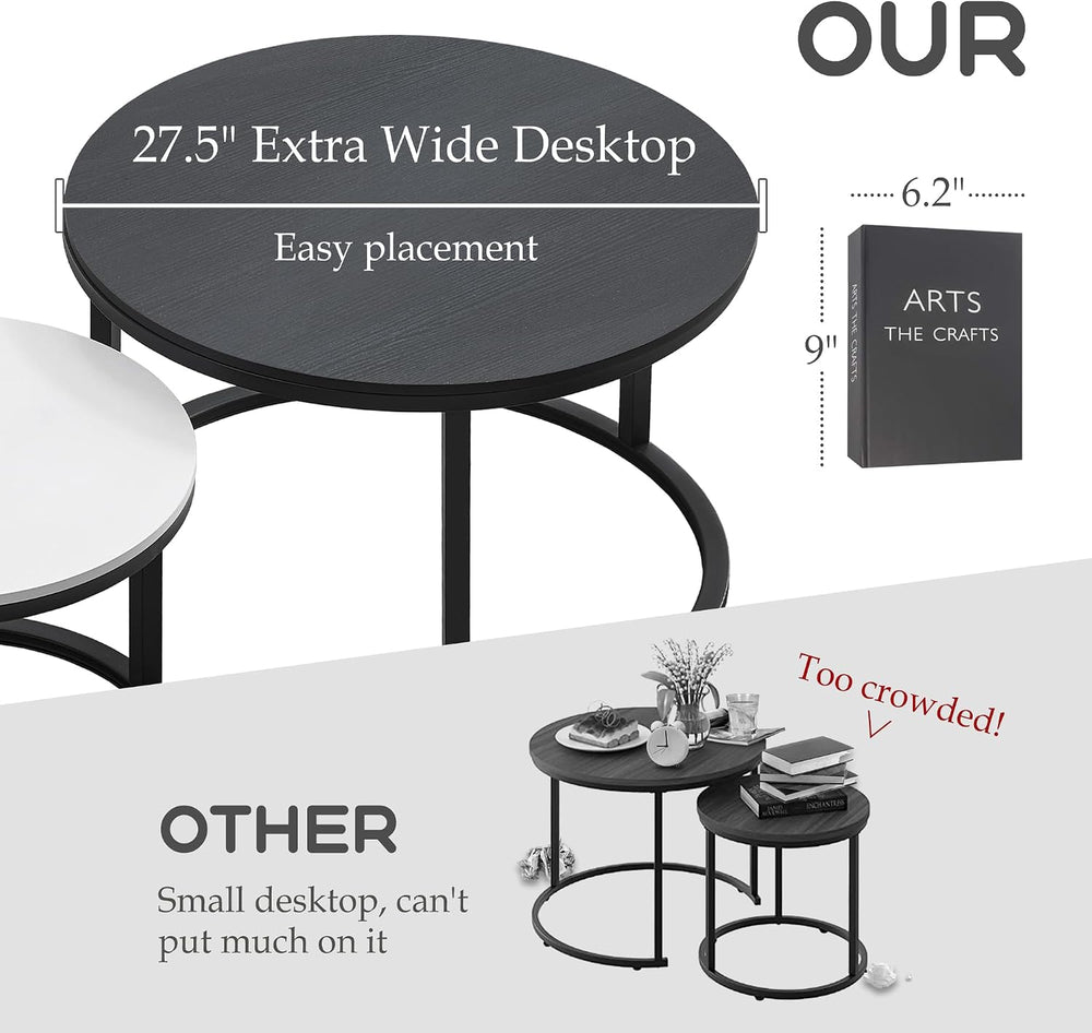 MASAKA B&W Nesting Coffee Table Set of 2,Modern Stackable Side Tables for...
