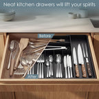Silverware Drawer Organizer, 9 Slots Expandable Kitchen Drawer Organizer | Extra Large Utensil Holder & Cutlery Tray, Heavy Duty Stainless Steel Frame Flatware Organizer, Non-Slip Feet Included, Black