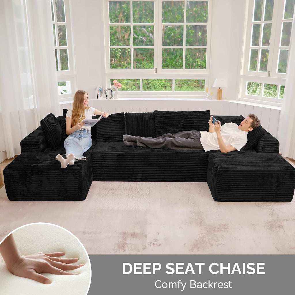 131'' Large Sectional Couches with Chaise, U Shaped Cloud Sofa 1pcs | No Assembly Required Deep Seat Modular Cloud Sofa for Living Room, Comfort-Height Seating, Deep Seat, Wide Armrest