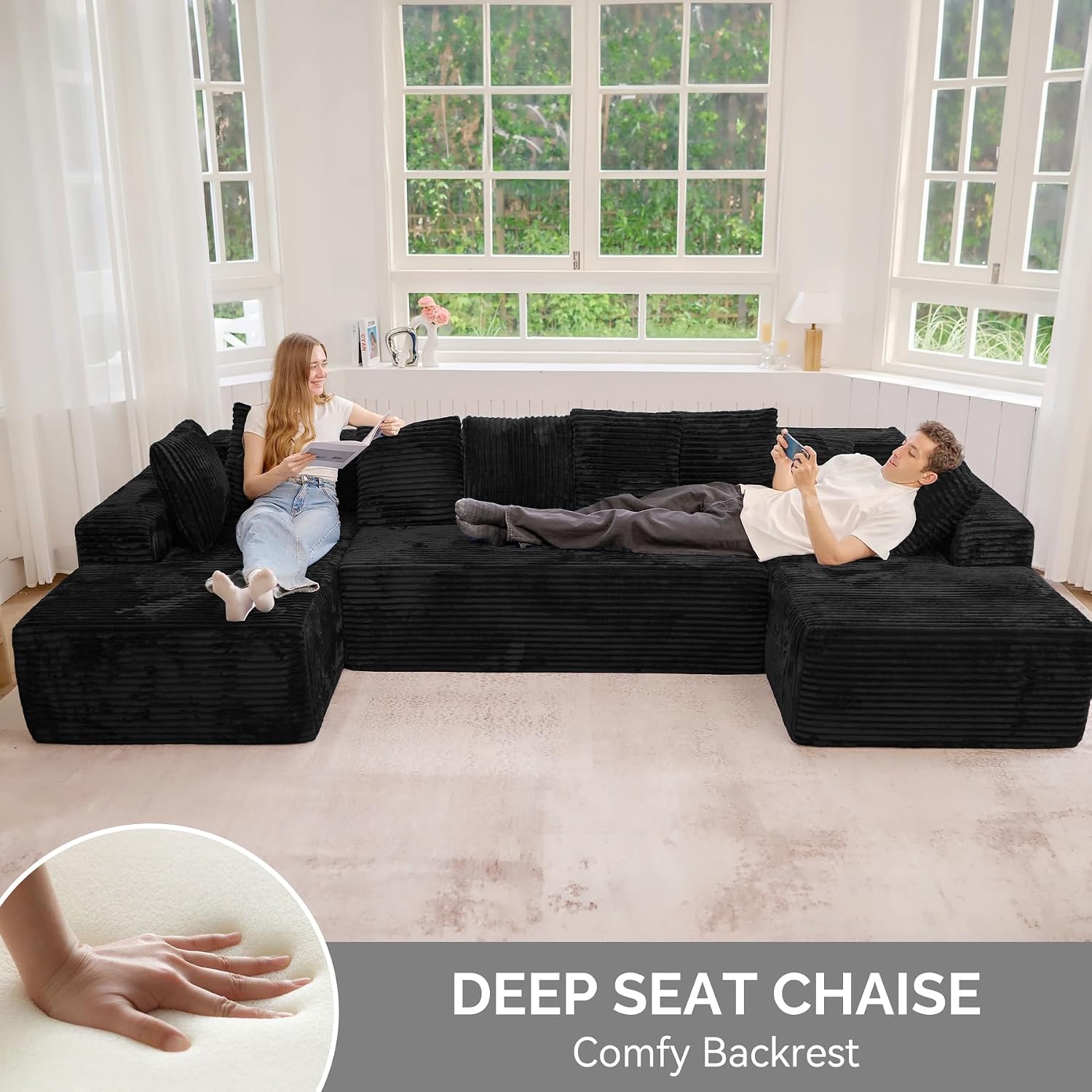 131'' Large Sectional Couches with Chaise, U Shaped Cloud Sofa 1pcs | No Assembly Required Deep Seat Modular Cloud Sofa for Living Room, Comfort-Height Seating, Deep Seat, Wide Armrest