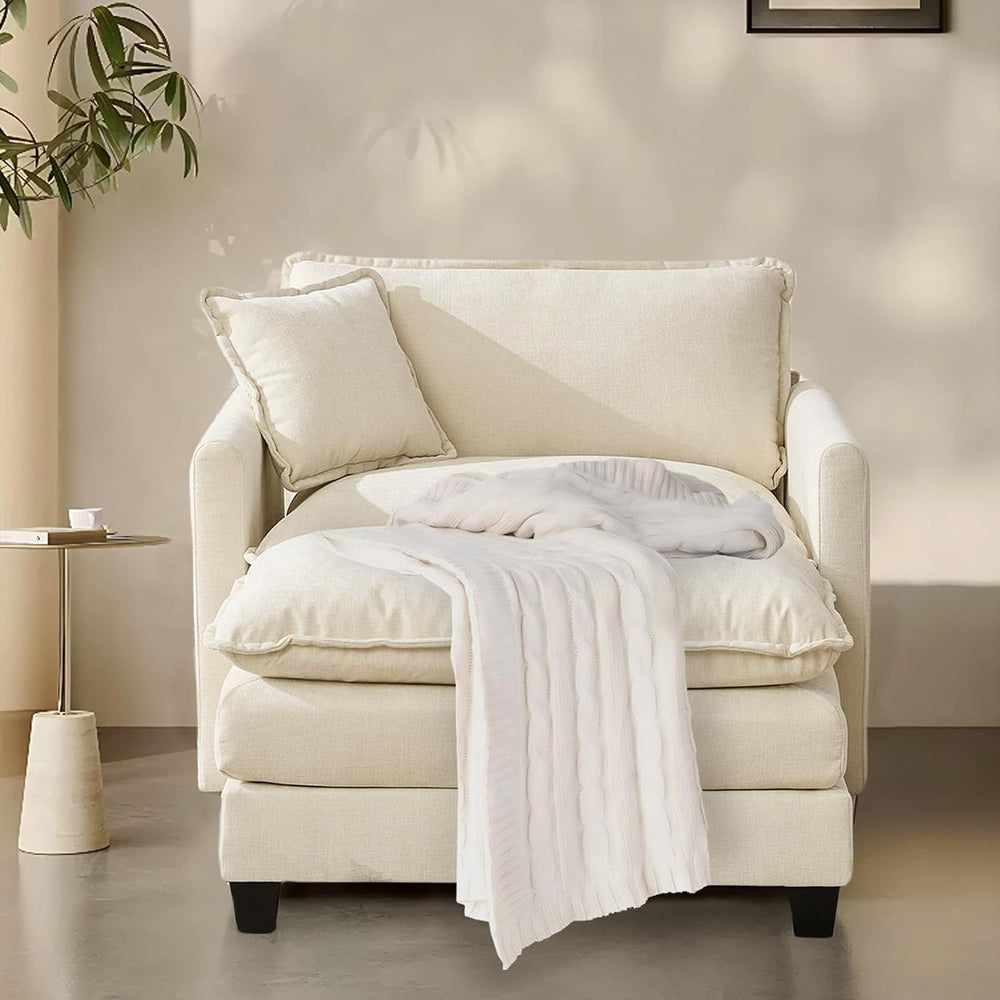 Chenille Modular Single Sofa with Ottoman, Cloud Couch with Pillow,Beige