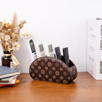 Remote Control Holders Organizer Box with 5 Compartment PU Leather Multi-functional Office Desk Storage Caddy Store Tv Remote for Media Player,Brush,Pencil,Glassees&Office Supplies (Brown+KhakiF)