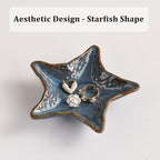 Jewelry Dish Decorative Ring Tray, Ceramic Small Cute Trinket Tray 4.92" | Starfish Shape Aesthetic Jewelry Plate Key Bowl Organizing Necklace Earrings, Home Decor Reactive Glaze Blue
