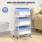 EAGMAK 3 Tier Utility Rolling Cart, Metal Storage Cart with Handle and Lockable Wheels, Multifunctional Storage Organizer Trolley with Mesh Baskets for Kitchen, Living Room, Office, Garage (White)