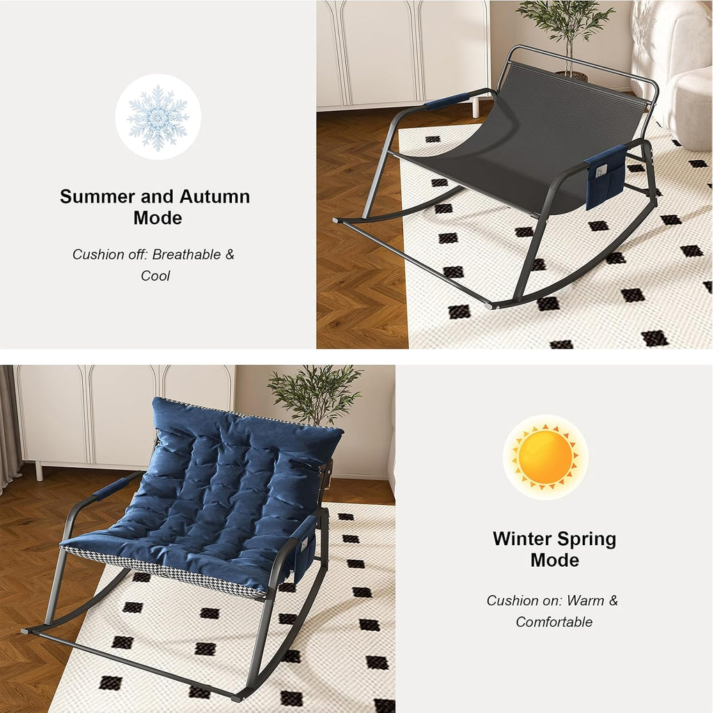 35'' Oversized Nursery Rocking Chair, Upholstered Glider Rocker Nursery Rocking Accent Chair, Recliner Armchair with Side Pocket, Comfy Side Living Room Chairs for Bedroom Nursing Room(Blue)