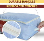 Madam Sew Quilt Blanket Storage Bag|Blanket Organizer|Comforter Storage for Clothes, Quilts, Bedding|Linen Bag Storage with Visible Front Panel, Strong Handles & 2-Way Zipper - Periwinkle 22x15x8"