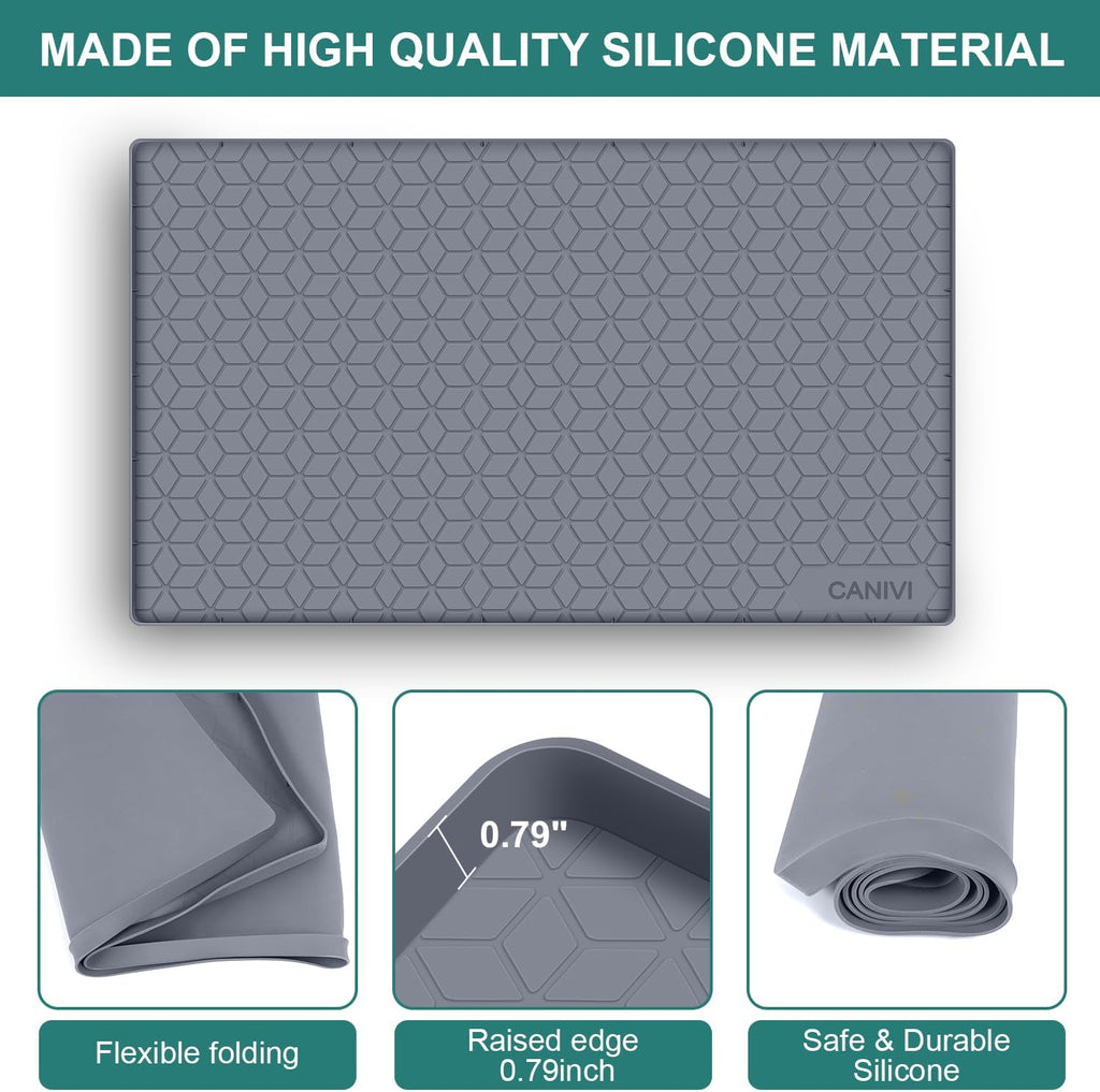 Under Sink Mat, 28" x 22" Waterproof Silicone Under Sink Tray for Kitchen & Laundry Cabinets, Kitchen Cabinet Shelf Protector, Up to 3 Gallons Liquid, Fits 36 inch Standard Cabinet (Blue Grey)