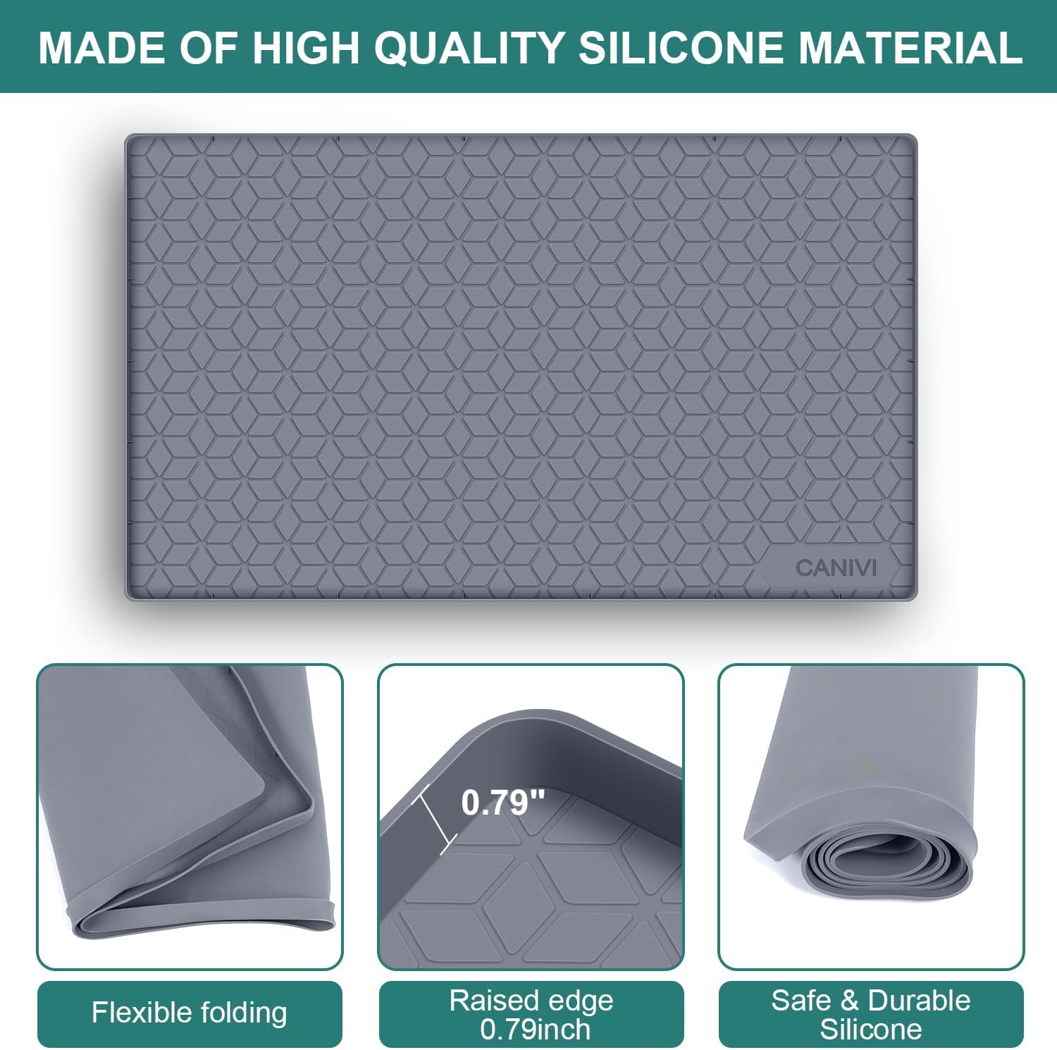 Under Sink Mat, 28" x 22" Waterproof Silicone Under Sink Tray for Kitchen & Laundry Cabinets, Kitchen Cabinet Shelf Protector, Up to 3 Gallons Liquid, Fits 36 inch Standard Cabinet (Blue Grey)
