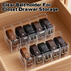 3 Pack Acrylic Belt Organizer Clear Stackable Belt Storage Holder Purse Organizer for Closet - 5 Compartments with Removable Dividers,Display Case Pantry Cabinet Organizers for Ties,Socks,Underwear