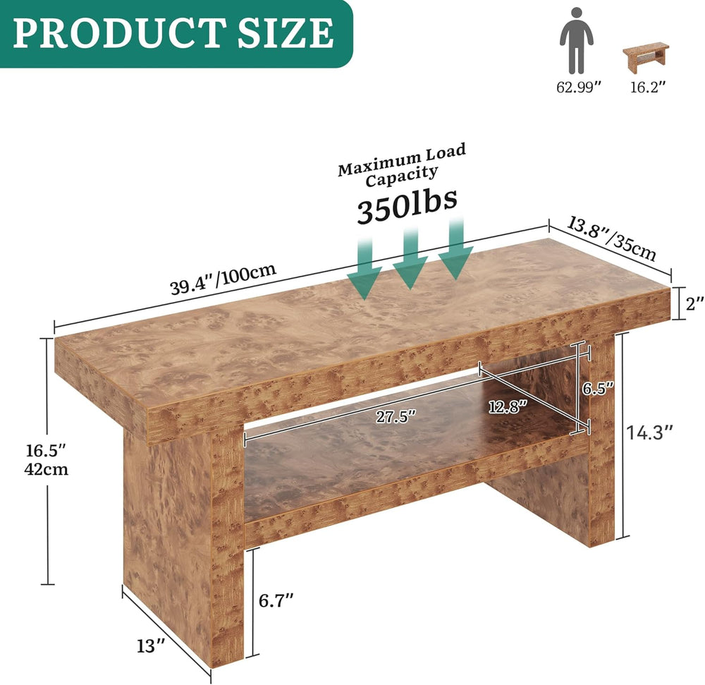 DWVO 39.4" Entryway Bench with Motion-Sensing Warm LED Light, 2-Tier Rus...