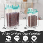 5-7Lbs Dog Cat Food Storage Container with Upgraded Large Nozzle BPA-free, 4 Snap Seals Plastic Pet Food Storage Containers with Handles (Clear Blue, (5L+3L) 2pack)
