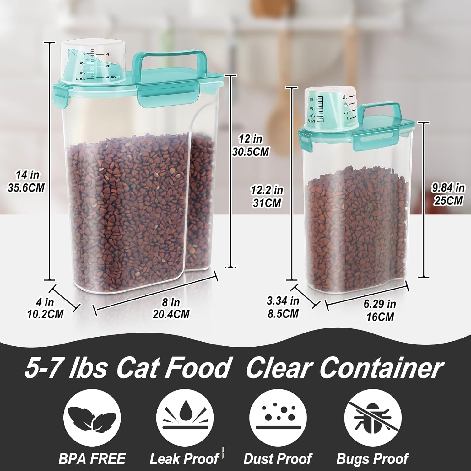 5-7Lbs Dog Cat Food Storage Container with Upgraded Large Nozzle BPA-free, 4 Snap Seals Plastic Pet Food Storage Containers with Handles (Clear Blue, (5L+3L) 2pack)