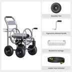 Giraffe Tools Garden Hose Reel Cart, Cart with Wheels Heavy Duty, Industrial Hose Reels for Outside, 250-Feet of 5/8" Hose Capacity, Hose Guide Pre-Installed