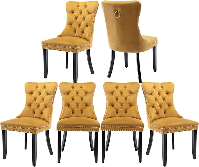 Velvet Dining Chairs Set of 6, Tufted Upholstered Dining Room Chairs with Bac...