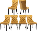 Velvet Dining Chairs Set of 6, Tufted Upholstered Dining Room Chairs with Back Ring Pull, Nailhead Trim and Solid Wood Legs, Modern Dining Chairs for Dining Room, Kitchen(Gold)