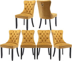 Velvet Dining Chairs Set of 6, Tufted Upholstered Dining Room Chairs with Back Ring Pull, Nailhead Trim and Solid Wood Legs, Modern Dining Chairs for Dining Room, Kitchen(Gold)