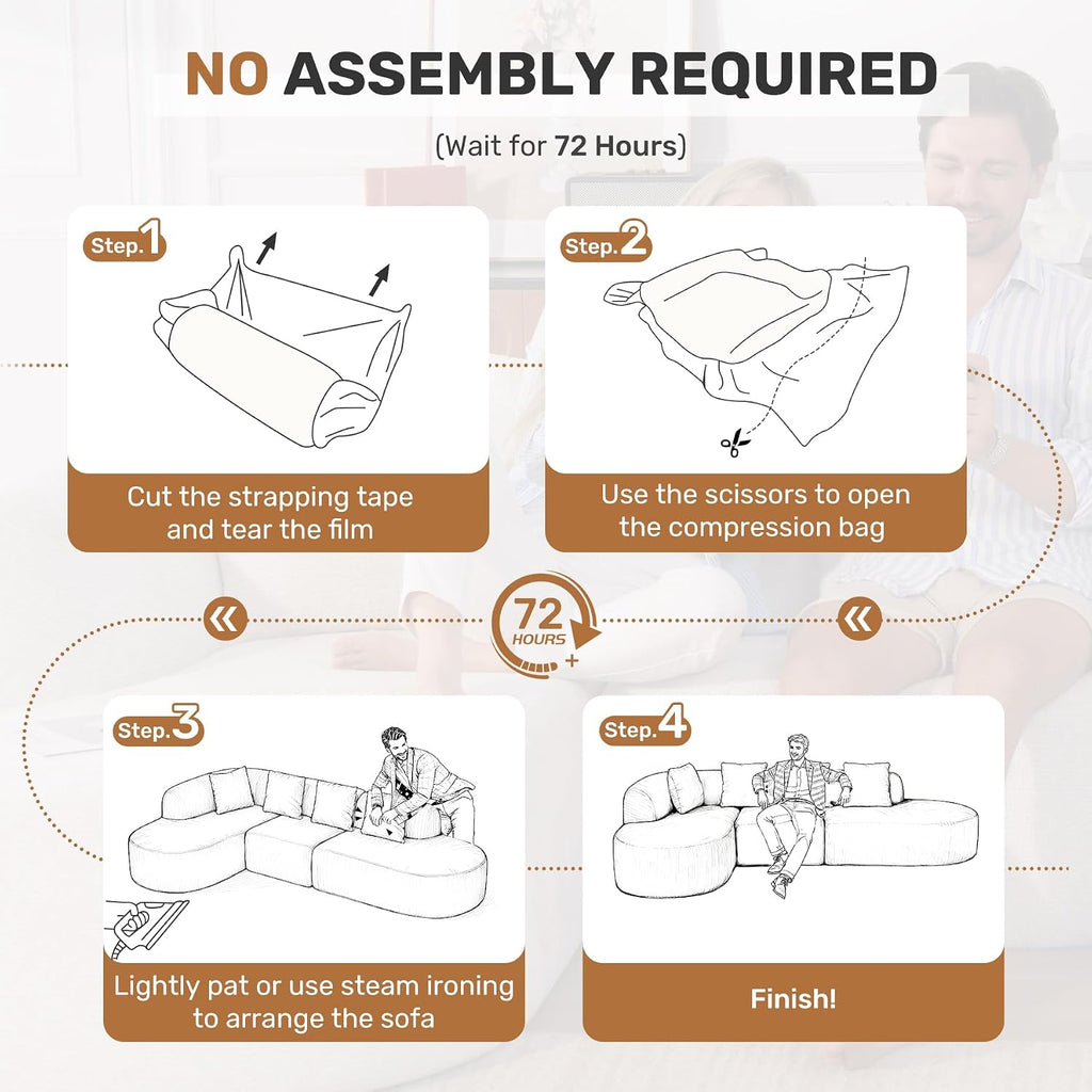 114 Inch Boneless Couches for Living Room,Modern Modular Sectional Sofa with Chaise,L-Shape Cloud Sectional Couch,No Assembly Required,Beige