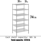 24" Deep x 36" Wide x 74" Height Wire Shelving Kit | 6-Tier | NSF Commercial Storage Rack Unit