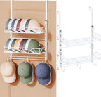 SWTYMIKI Over Door Hat Organizer - 3 Tier Wall Mounted Hat Rack with 2 Adjustable Metal Basket and 3 Hooks, Hanging Baseball Cap Organizer Storage Holds up to 29 Caps for Door, Bedroom, Closet